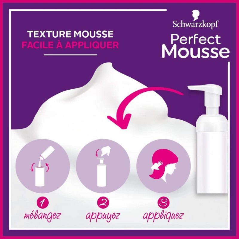 Schwarzkopf - Perfect Mousse - Hair Coloring - Permanent Mousse without Ammonia - Masque Soin 96% of ingredients of Origin