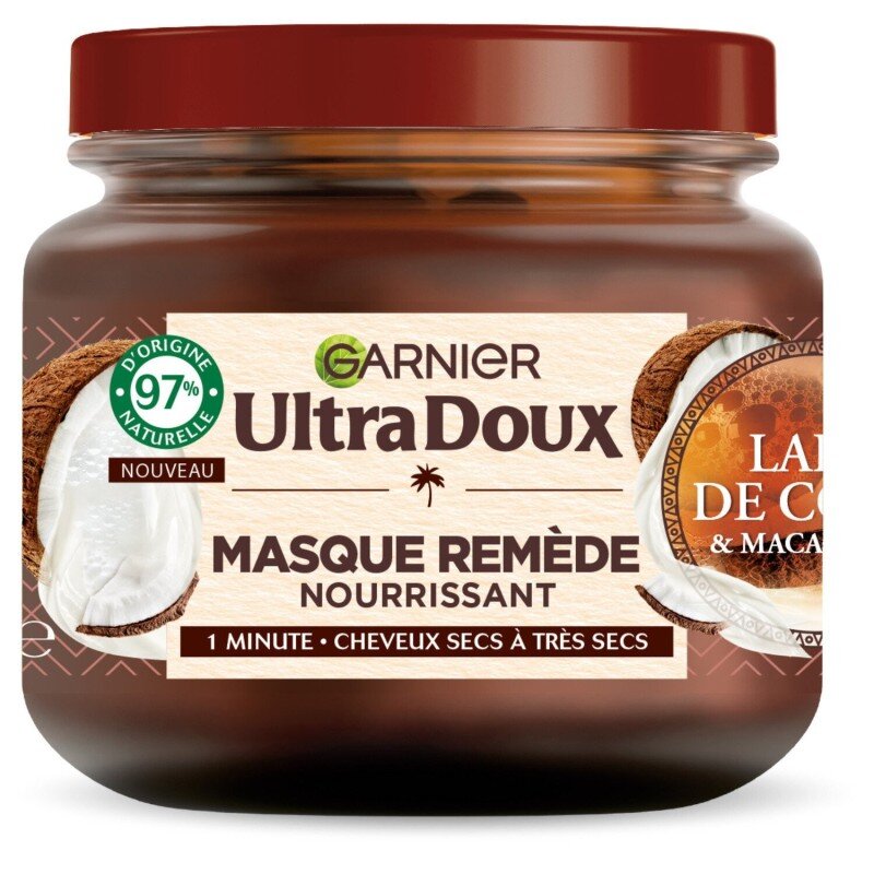 Garnier Ultra Doux قناع شعر علاج مغذي - للشعر الجاف - حليب جوز الهند & مكاديميا - 340مل