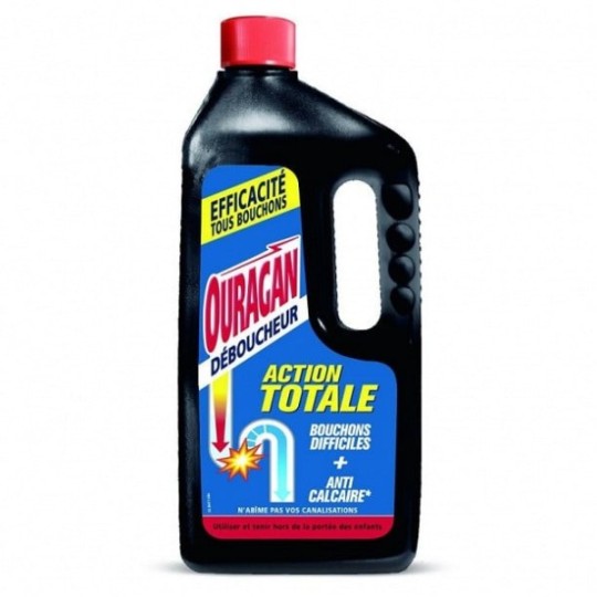 Ouragan Action Totale Déboucheur Bouchons Difficiles + Anti-Calcaire - 1l