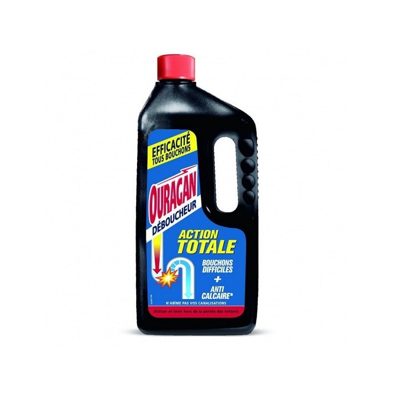 Ouragan Action Totale Déboucheur Bouchons Difficiles + Anti-Calcaire - 1l