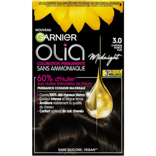 Garnier Olia Coloration Permanente Sans Ammoniaque - Cheveux - 1x Boîte - Châtain Foncé Pur 3.0