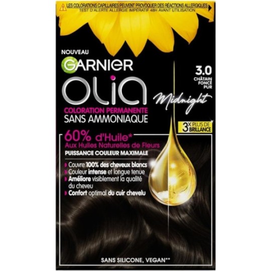 Garnier Olia Coloration Permanente Sans Ammoniaque - Cheveux - 1x Boîte - Châtain Foncé Pur 3.0