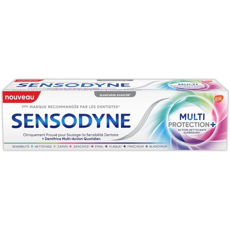 Sensodyne Dentifrice Multi-Protection Blancheur, Avec Fluorure Pour Dents Sensibles et Blanches, Aide à Soulager La Sensibilité