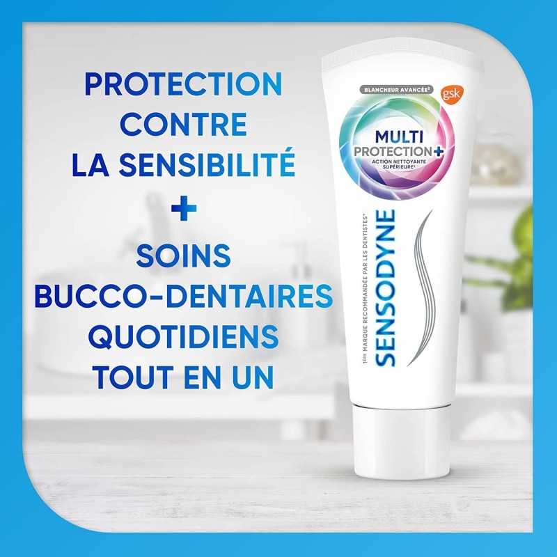 Sensodyne Dentifrice Multi-Protection Blancheur, Avec Fluorure Pour Dents Sensibles et Blanches, Aide à Soulager La Sensibilité
