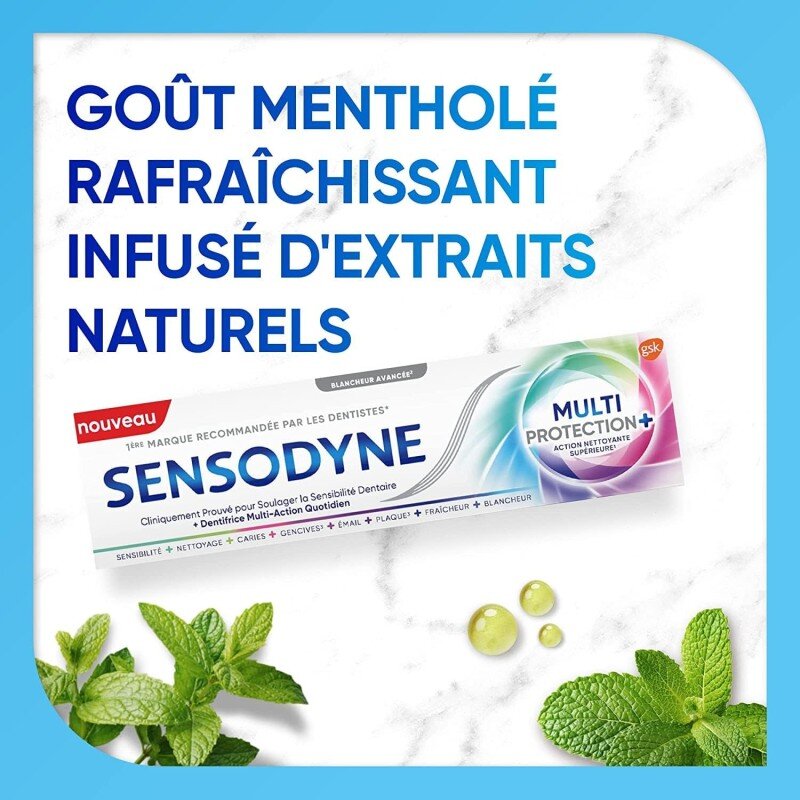 Sensodyne Dentifrice Multi-Protection Blancheur, Avec Fluorure Pour Dents Sensibles et Blanches, Aide à Soulager La Sensibilité