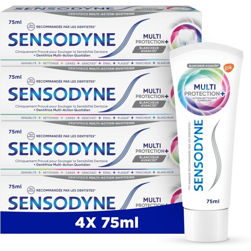 Sensodyne Dentifrice Multi-Protection Blancheur, Avec Fluorure Pour Dents Sensibles et Blanches, Aide à Soulager La Sensibilité