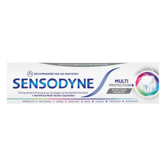 Sensodyne Dentifrice Multi-Protection Blancheur, Avec Fluorure Pour Dents Sensibles et Blanches, Aide à Soulager La Sensibilité