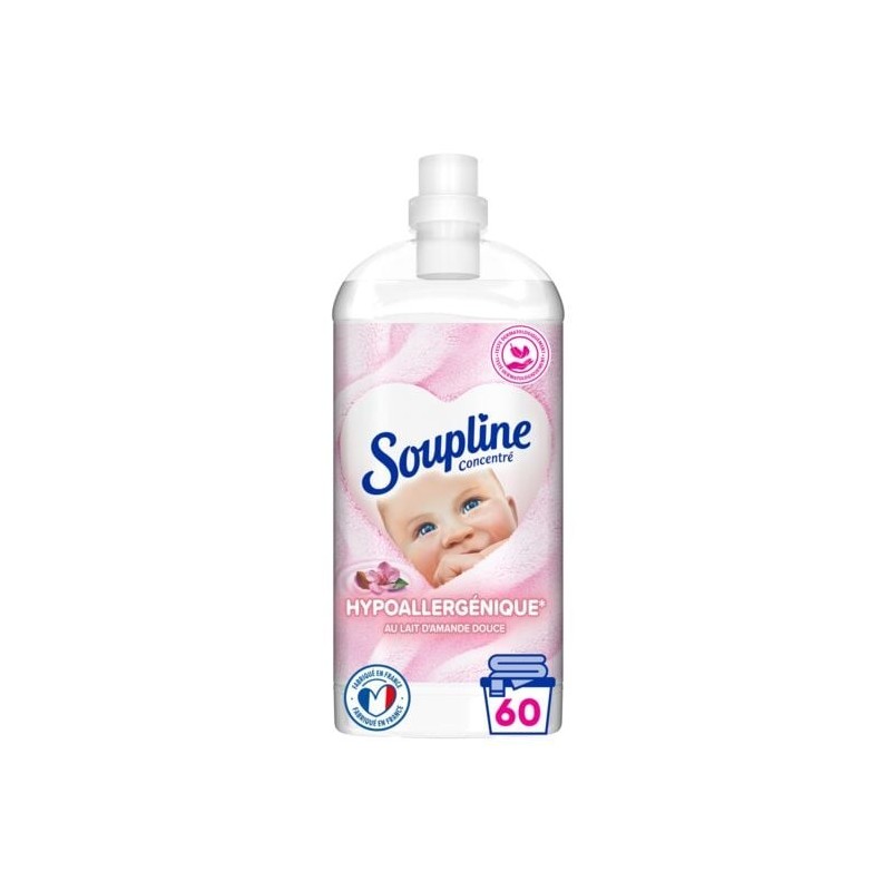 Soupline 3d Hypoallergénique Adoucissant Linge au Lait d'Amande Douce Concentré - Peau Sensible - 1.35l