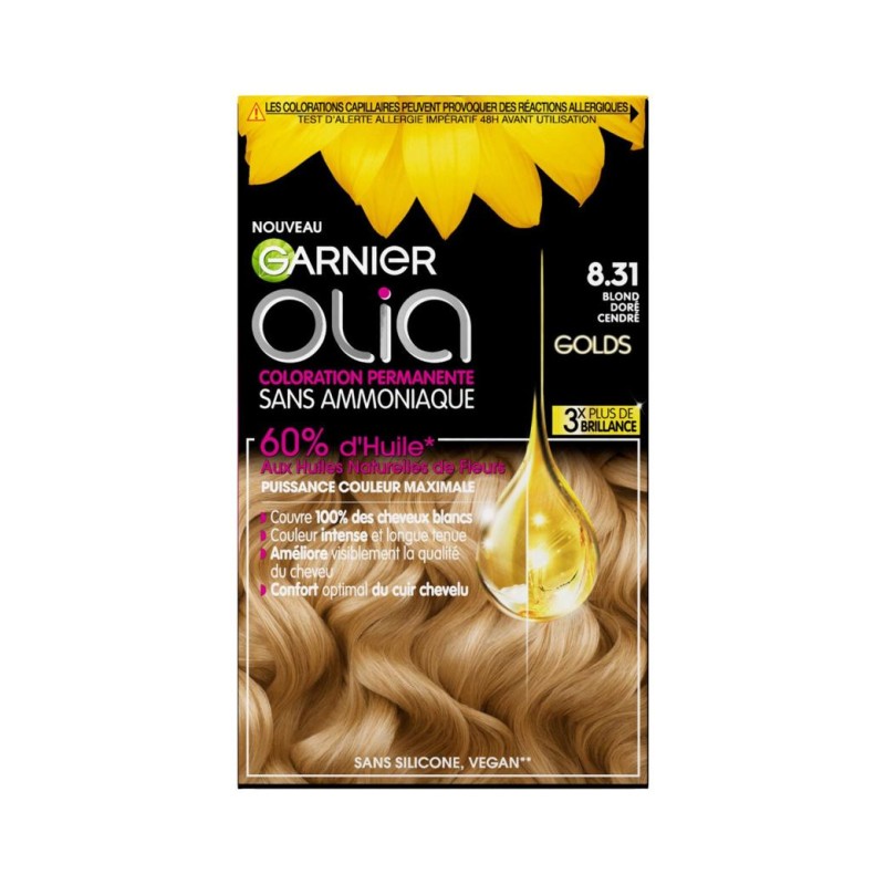 Garnier Olia Coloration Permanente Cheveux Sans Ammoniaque - Blond Doré Cendré 8.31