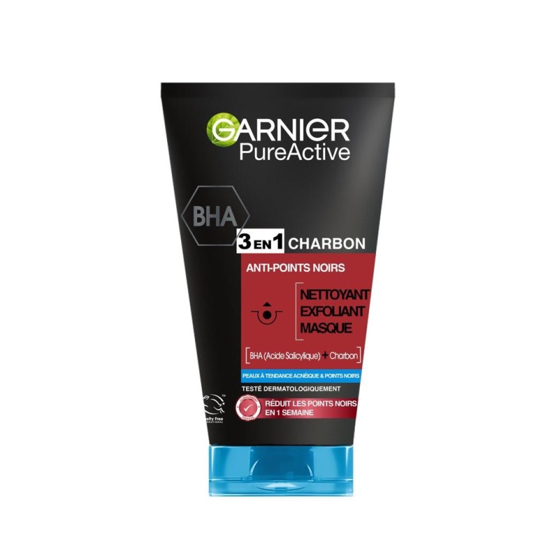 Garnier Pure Active جل عناية بالبشرة 3 في 1 بالفحم - للبشرة الدهنية المعرضة لحب الشباب - 150 مل
