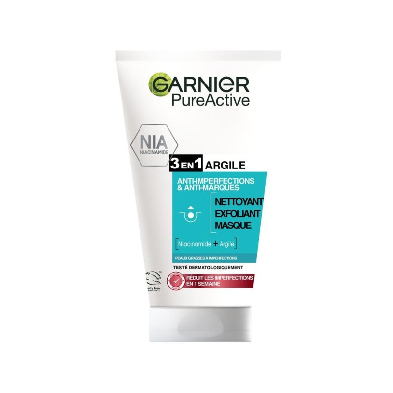 Garnier Pure Active Nettoyant 3en1 Argile - Peaux Mixtes à Grasses - 150ml