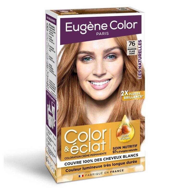 Eugène Color Les Naturelles صبغة شعر دائمة - بني فاتح ذهبي 76 - مجموعة (33مل + 67مل + 15مل)
