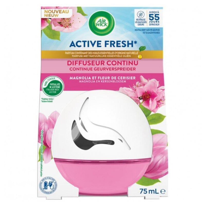 Airwick Active Fresh Diffuseur Continu Désodorisant - Magnolia et Fleur de Cerisier - 75ml