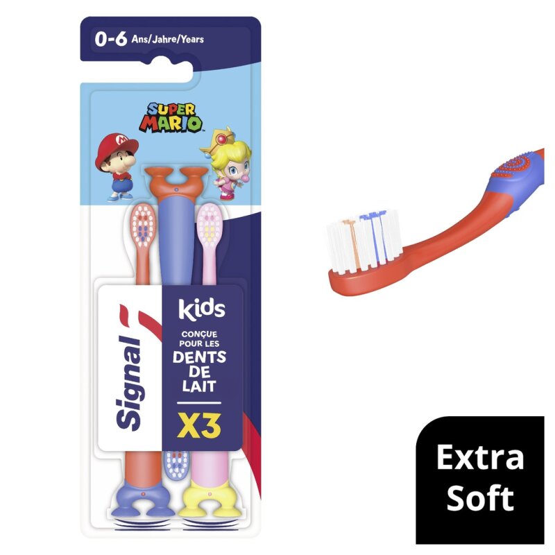 Signal Mario Junior Brosse à Dents Enfants Extra Souple - 0-6 Ans - Pack de 3