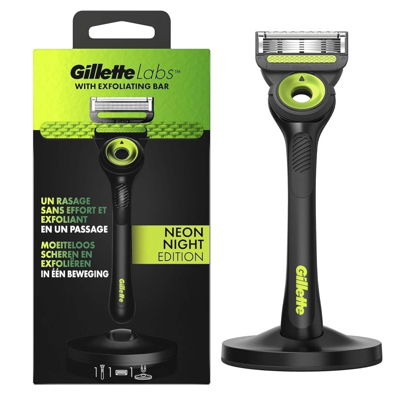 Gillette Labs Razor With Exfoliating Bar - Neon Version - 1 Refill + Magnetic Stand