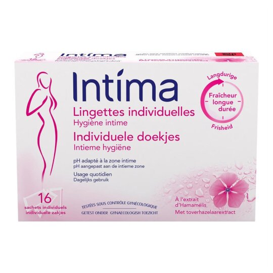 Intima Fraicheur Longue Durée Lingettes Hygiène Intime Individuelles - 16 Pièces