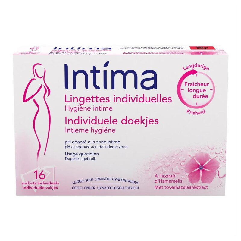 Intima Fraicheur Longue Durée Lingettes Hygiène Intime Individuelles - 16 Pièces
