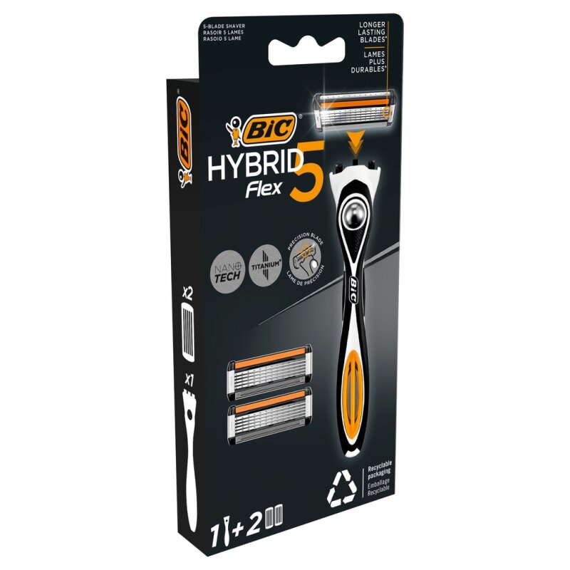 Bic Hybrid Flex 5 Rasoir Homme + 2 Recharges