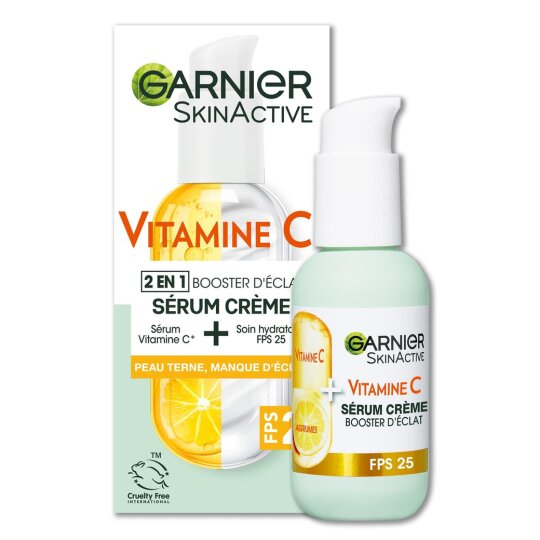Garnier Skinactive 2-In-1 Serum-Booster Cream Vitamin C + Spf25 - Dull Dry Skin - 50ml