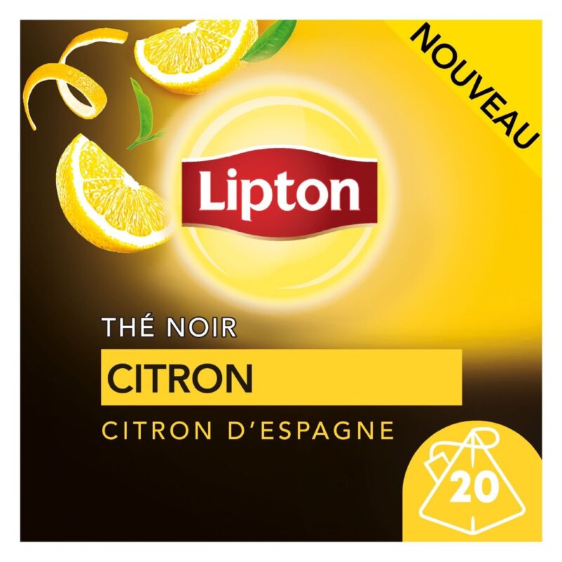 Lipton Thé Noir aux Zestes de Citron d'Espagne - Boîte de 20 Sachets