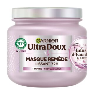Garnier Ultra Doux Masque Cheveux Remède Lissant Infusion d'eau de Riz et d'Amidon Lissant 72H - Cheveux Longs - 340ml