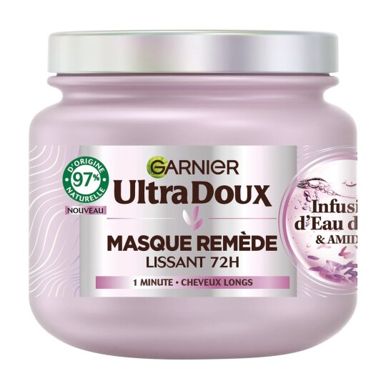 Garnier Ultra Doux Masque Cheveux Remède Lissant Infusion d'eau de Riz et d'Amidon Lissant 72H - Cheveux Longs - 340ml