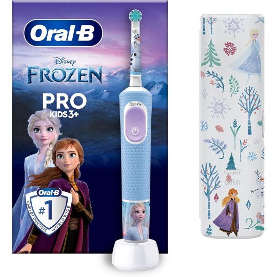 Oral-B Pro Kids Brosse à Dents Électrique Enfant, Reine des Neiges Disney, 1 Brossette Brossage Doux, 1 Étui Voyage, Minuteur et