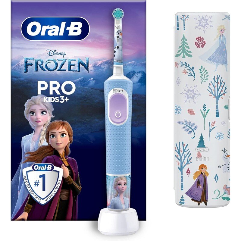 Oral-B Pro Kids Brosse à Dents Électrique Enfant, Reine des Neiges Disney, 1 Brossette Brossage Doux, 1 Étui Voyage, Minuteur et