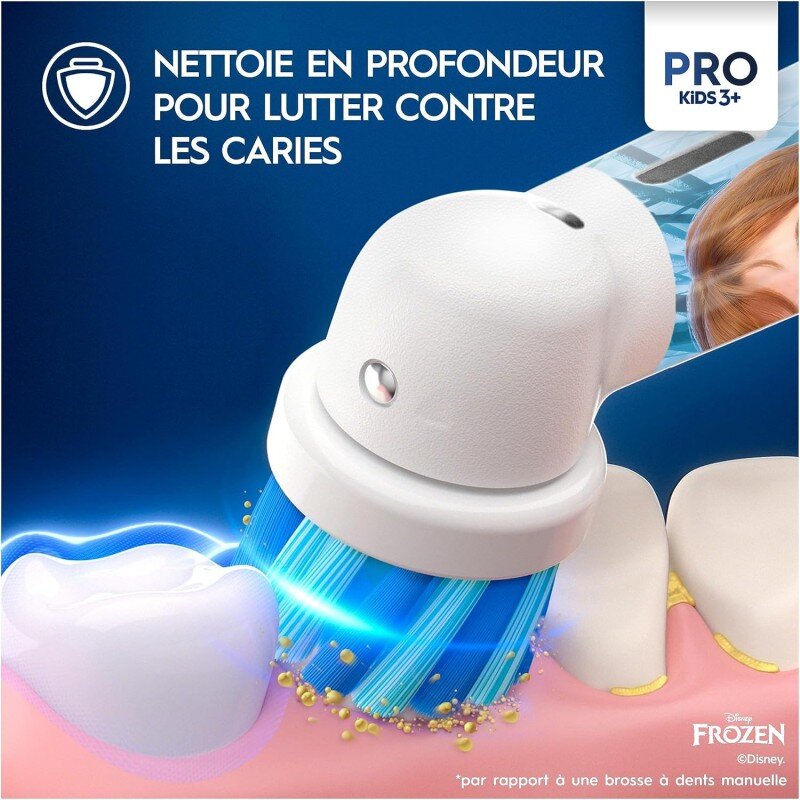 Oral-B Pro Kids Brosse à Dents Électrique Enfant, Reine des Neiges Disney, 1 Brossette Brossage Doux, 1 Étui Voyage, Minuteur et
