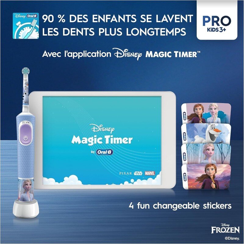Oral-B Pro Kids Brosse à Dents Électrique Enfant, Reine des Neiges Disney, 1 Brossette Brossage Doux, 1 Étui Voyage, Minuteur et