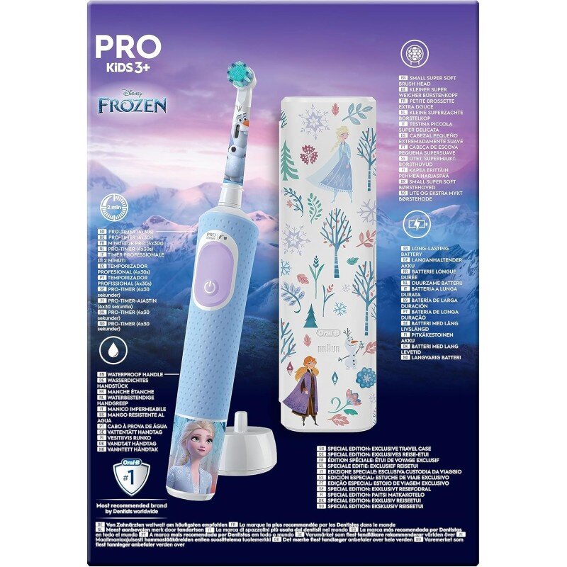 Oral-B Pro Kids Brosse à Dents Électrique Enfant, Reine des Neiges Disney, 1 Brossette Brossage Doux, 1 Étui Voyage, Minuteur et