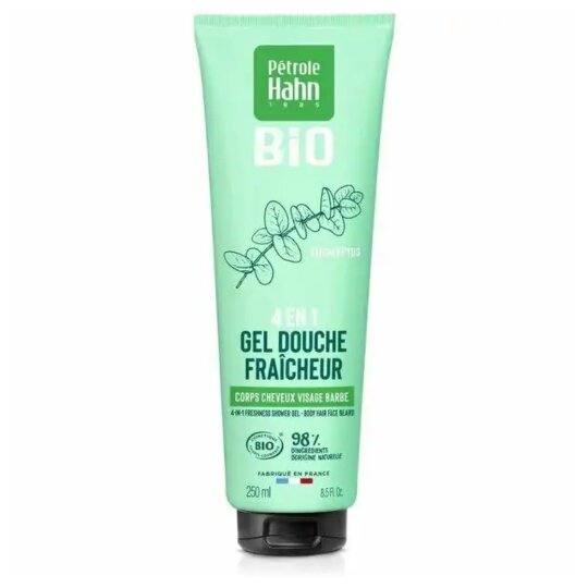 Pétrole Hahn Bio Gel Douche 4en1 Fraîcheur Eucalyptus - Corps, Cheveux, Visage et Barbe - 98% d'Ingrédients Naturels - 250ml
