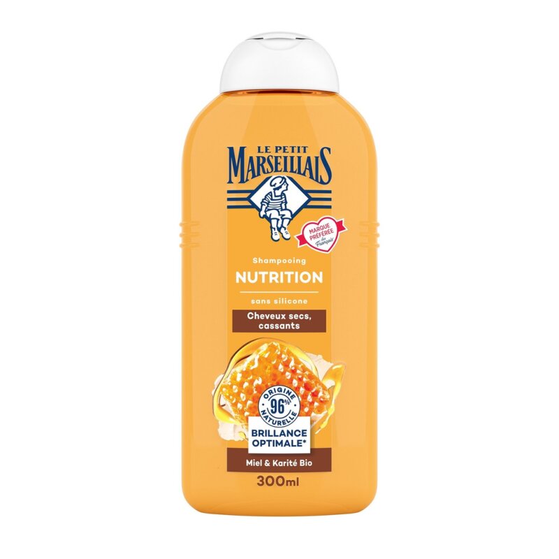 Le Petit Marseillais Nutrition Shampooing au Miel et Karité Bio - Cheveux Secs et Cassants - 300ml