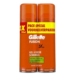 Gillette Fusion Gel à Raser Peaux Sensibles à l'Huile d'Amande Douce - 2x200ml