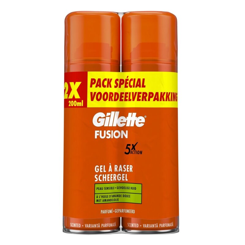 Gillette Fusion Gel à Raser Peaux Sensibles à l'Huile d'Amande Douce - 2x200ml