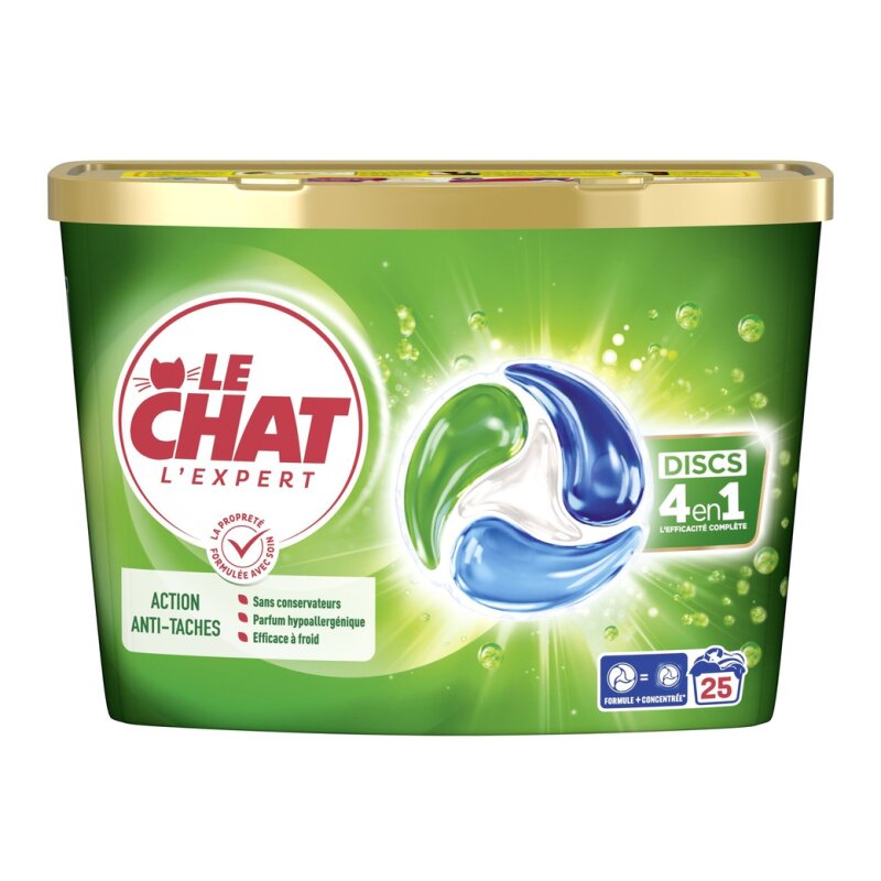 Le Chat Discs Capsules Lessive 4en1 Anti-Taches - 25 Capsules