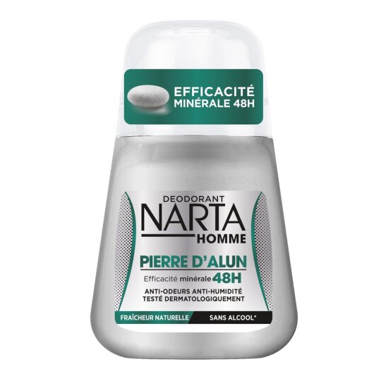 Narta Homme Déodorant Roll-On Pierre d'Alun Minérale - Protection 48h - 50ml