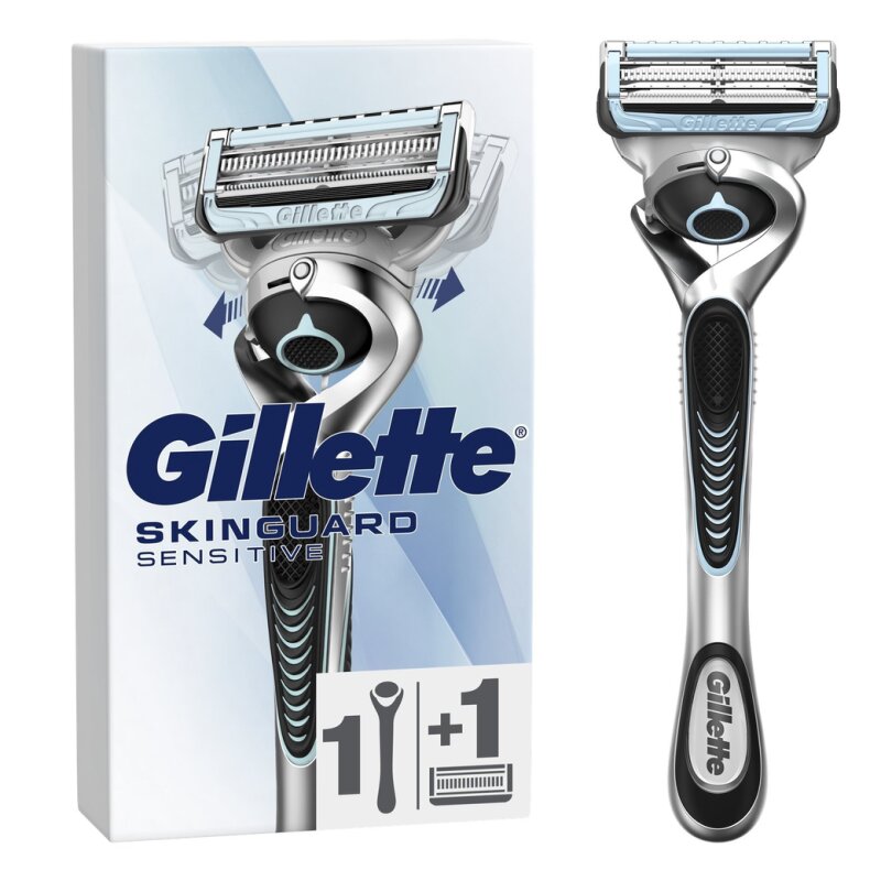 Gillette Skinguard Rasoir Sensitive Flexball Homme - Peau Sujette aux Irritations - 1 Manche + 1 Recharge