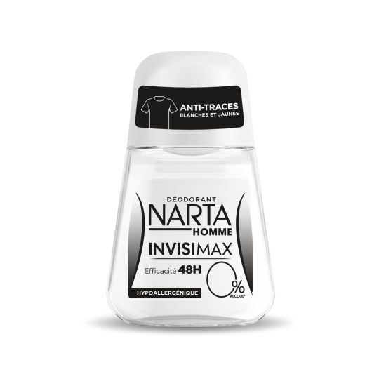 Narta Invisimax Déodorant Roll-On Homme - Anti-Traces Blanches et Jaunes - Efficacité 48h - 50ml
