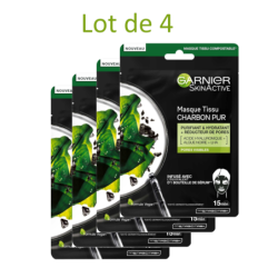 Garnier Skinactive Masque Tissu Visage Charbon Végétal - Peau à Pores Visibles - 4x1 Masque