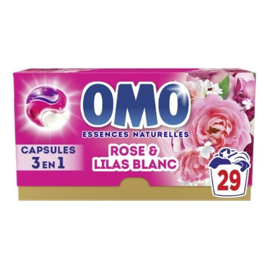 Omo Lessive Capsules 3 en 1 Rose & Lilas Blanc - 29 Lavages