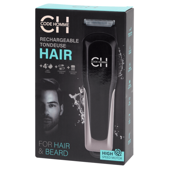 Code Homme Hair And Beard Trimmer - Black - 4 Guards (3, 6, 9, 12 Mm)