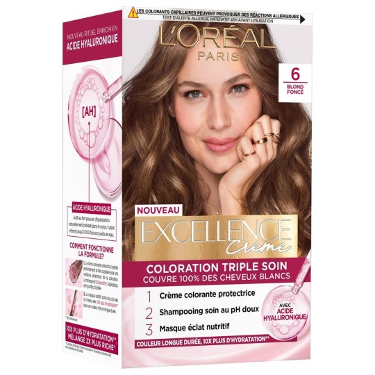 L'Oréal Paris Excellence Crème Coloration Capillaire Permanente - Blond Foncé 6
