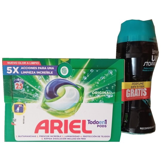 Ariel Original All In One Pods + Lenor Unstoppables Fresh - Pack Lessive et Adoucissant - 25 Pods + 210gr