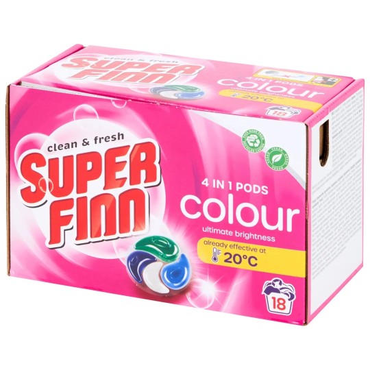 Superfinn Capsules de Lessive 4-en-1 - Linge Couleur - 18 Pièces (396g)