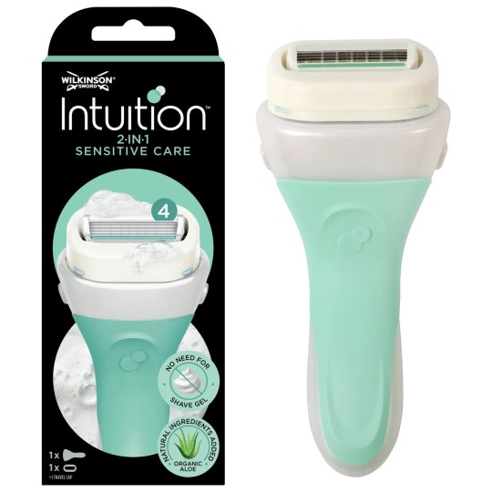 Wilkinson Intuition Sensitive Care ماكينة حلاقة نسائية 2 في 1 مع صابون - للبشرة الجافة - الألوفيرا وفيتامين E