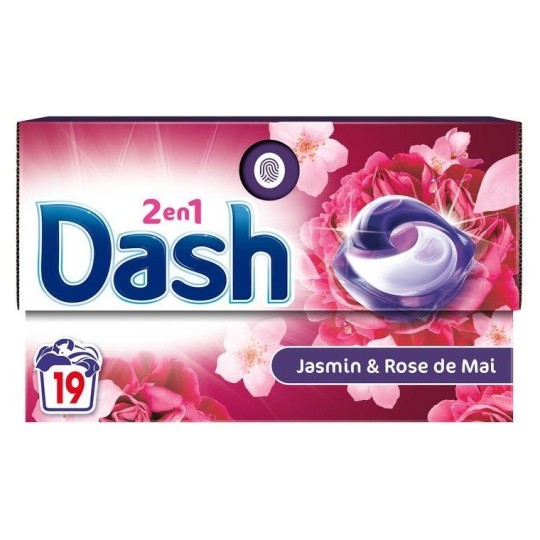 Dash 2en1 Pods Lessive en Capsules - Jasmin et Rose de Mai - 19 Capsules