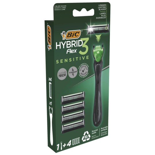 Bic Flex Hybrid 3 Sensitive Rasoir Homme + 4 Recharges - 3 Lames