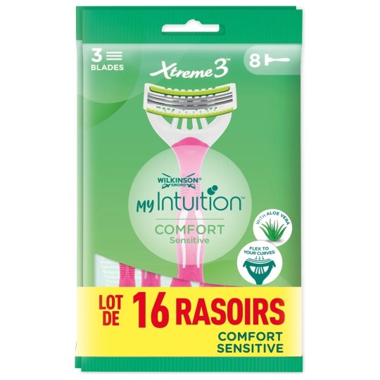 Wilkinson My Intuition Xtreme 3 Comfort Sensitive Rasoirs Jetables Femme - Lot de 16 Pièces