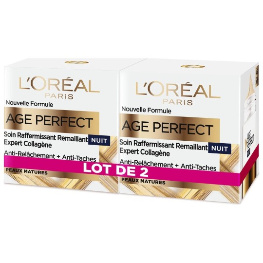 L'Oréal Paris Age Perfect Crème Visage Nuit Anti-Âge Raffermissant - Peau Mature - 2x50ml